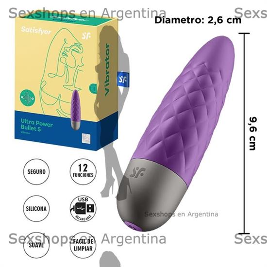 Bala Ultra power bullet con carga USB y 12 vibraciones